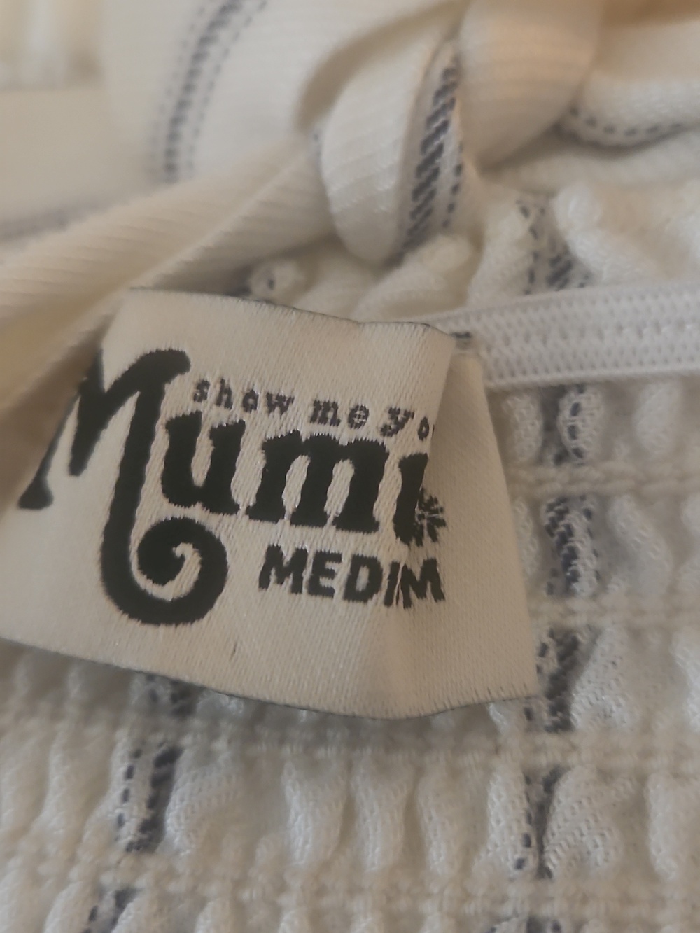 Show Me Your MuMu White Dress with Blue Pinstripes and Tie Shoulders - Picture 6 of 6